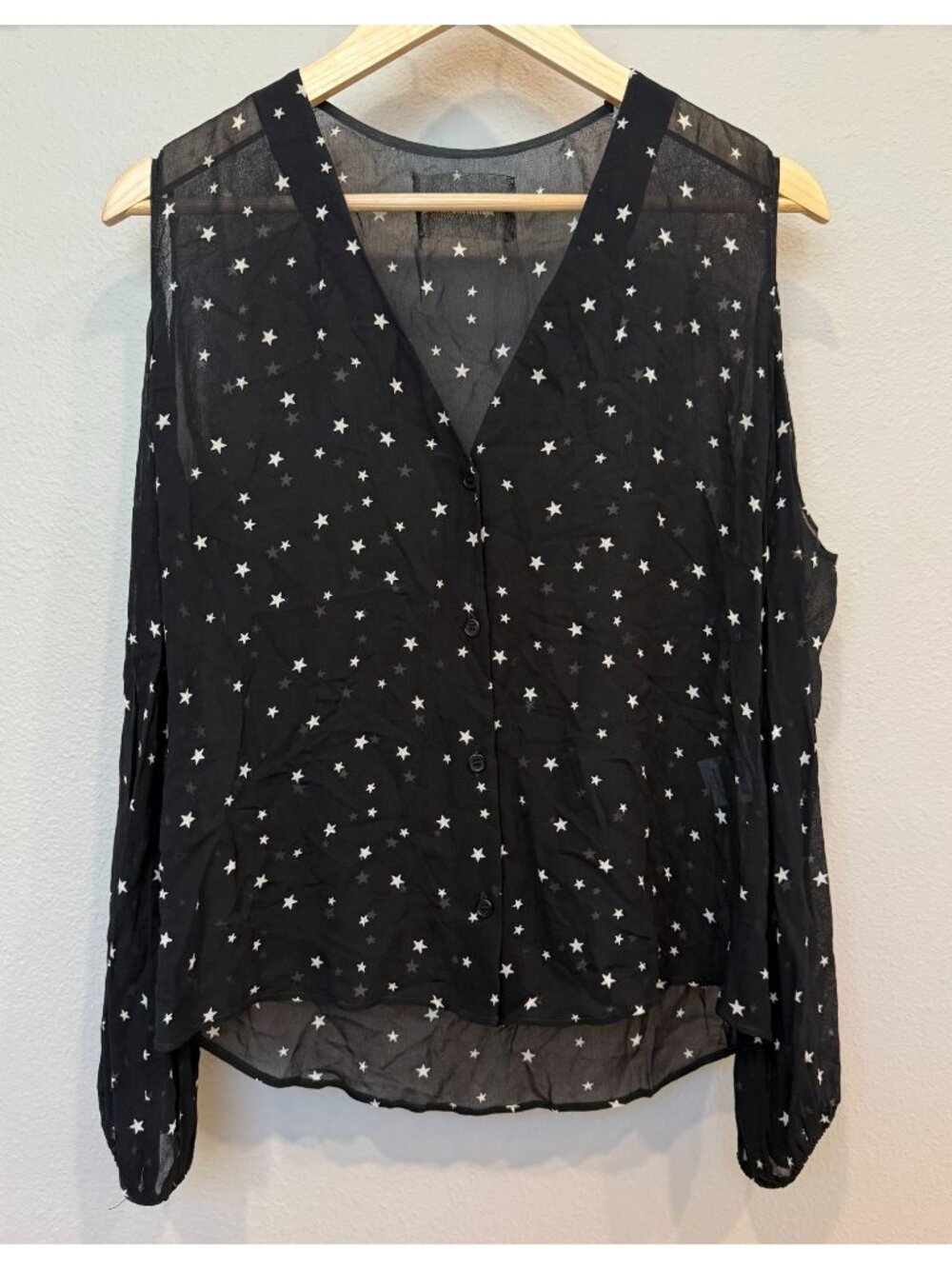 Reformation Women's Constellation Stars Sheer Button Up Blouse Small Cut Out